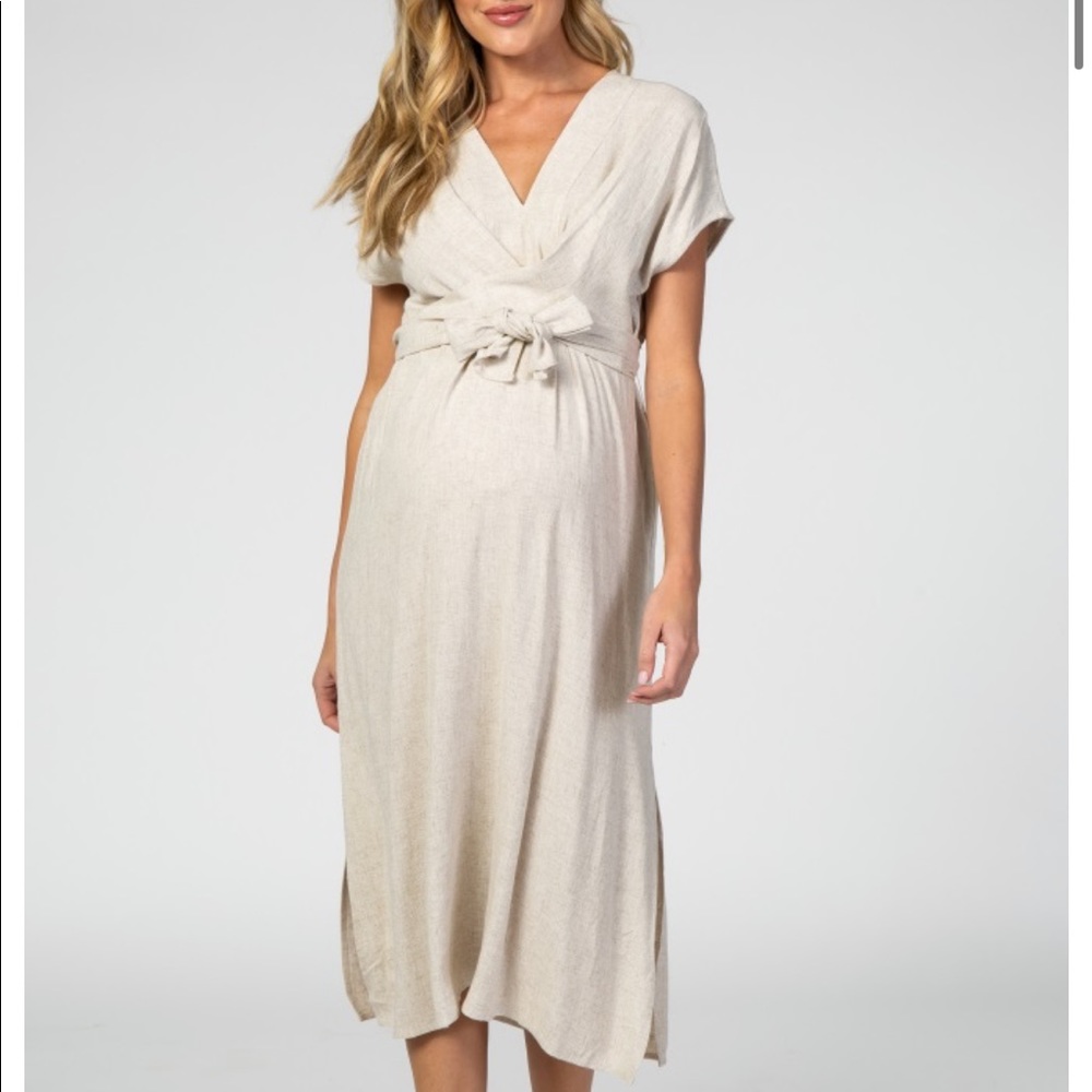 Pink Blush Midi Maternity Dress - Linen